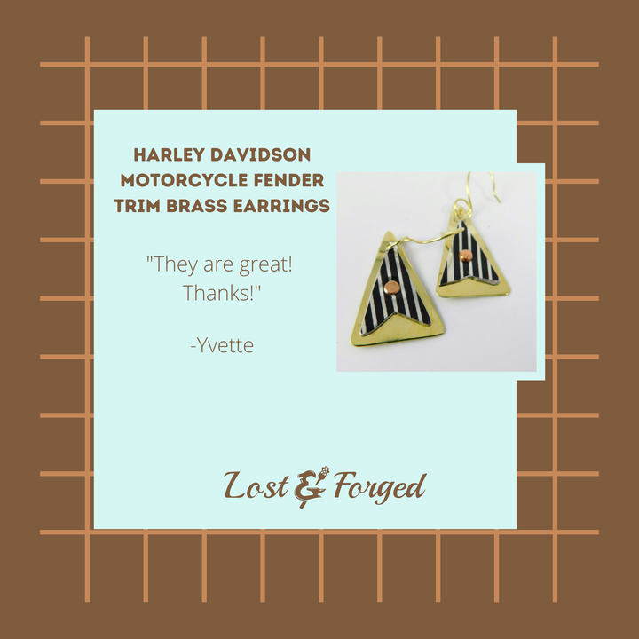 Harley Davidson Motorcycle Fender Trim Brass Earrings