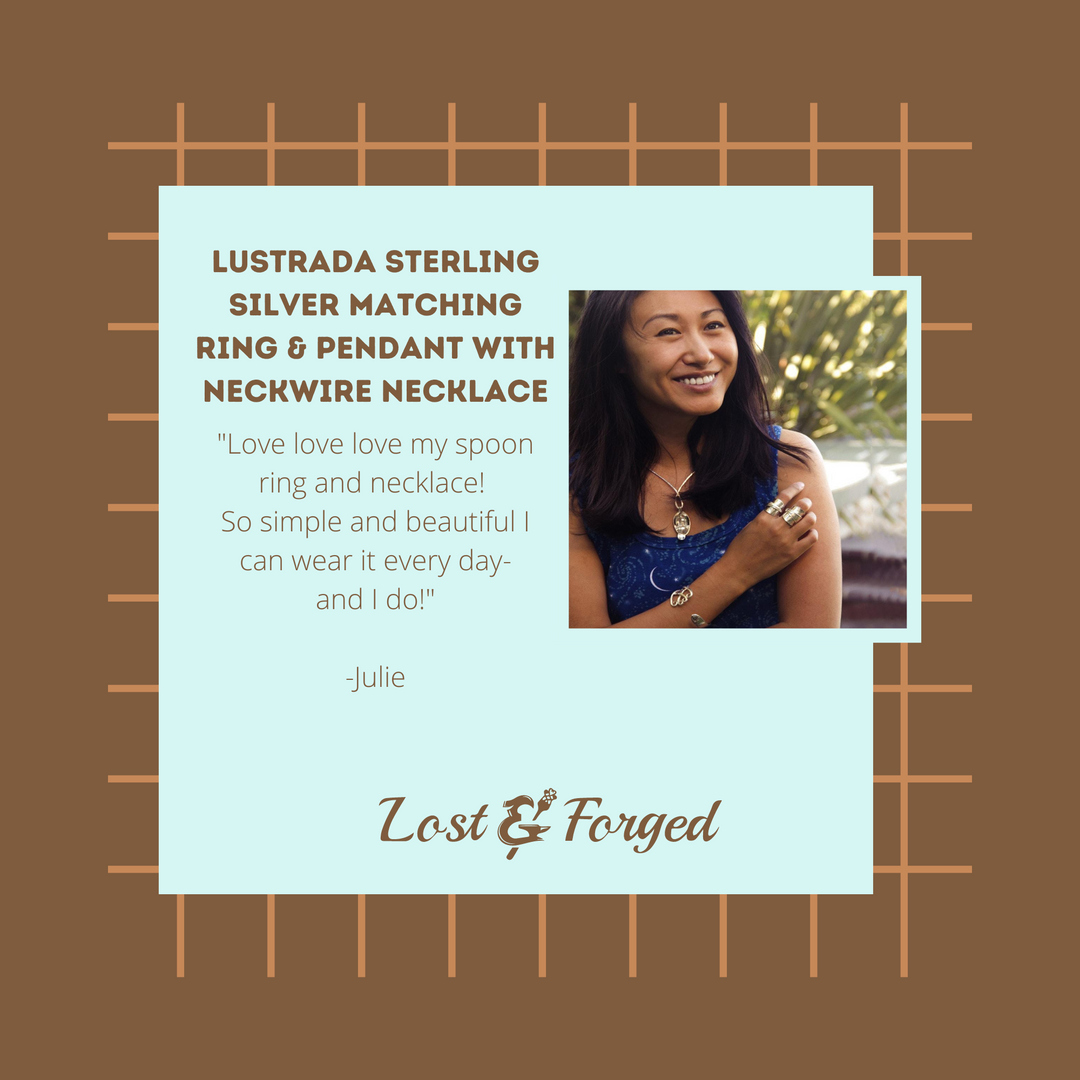 Lustrada Sterling Silver Matching Ring & Pendant with Neckwire Necklace