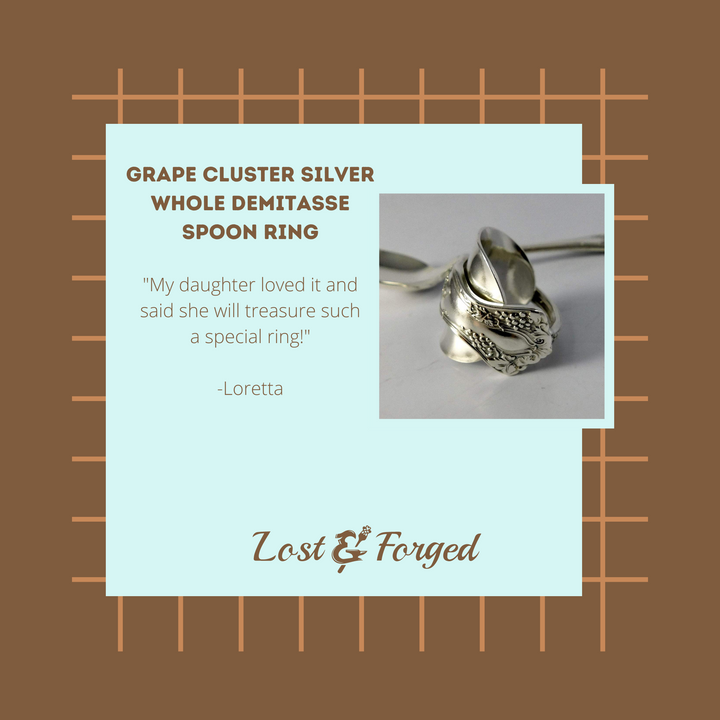 Grape Cluster Silver Whole Demitasse Spoon Ring