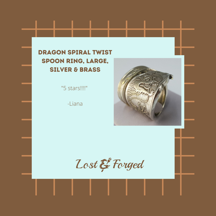 Dragon Spiral Twist Spoon Ring, Large, Silver & Brass