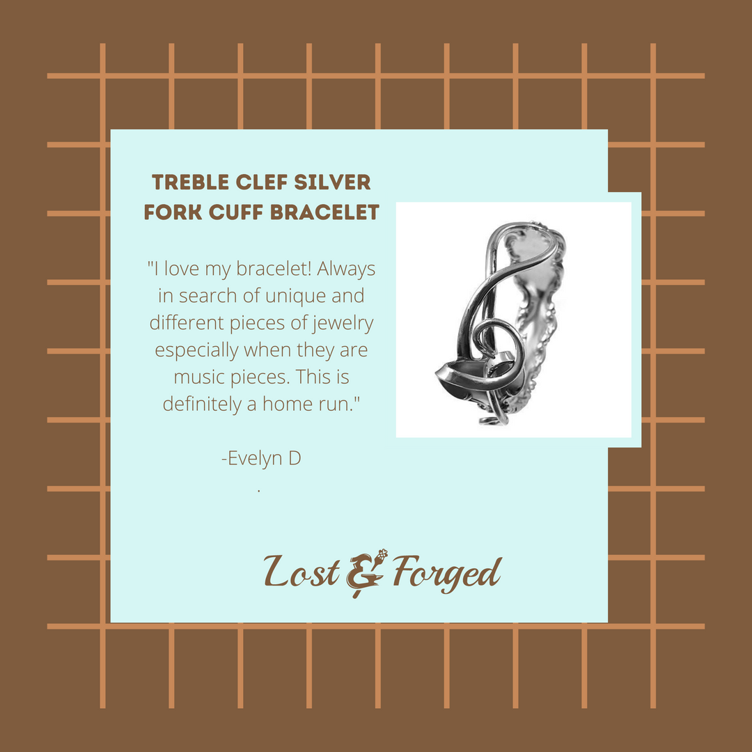 Treble Clef Silver Fork Cuff Bracelet