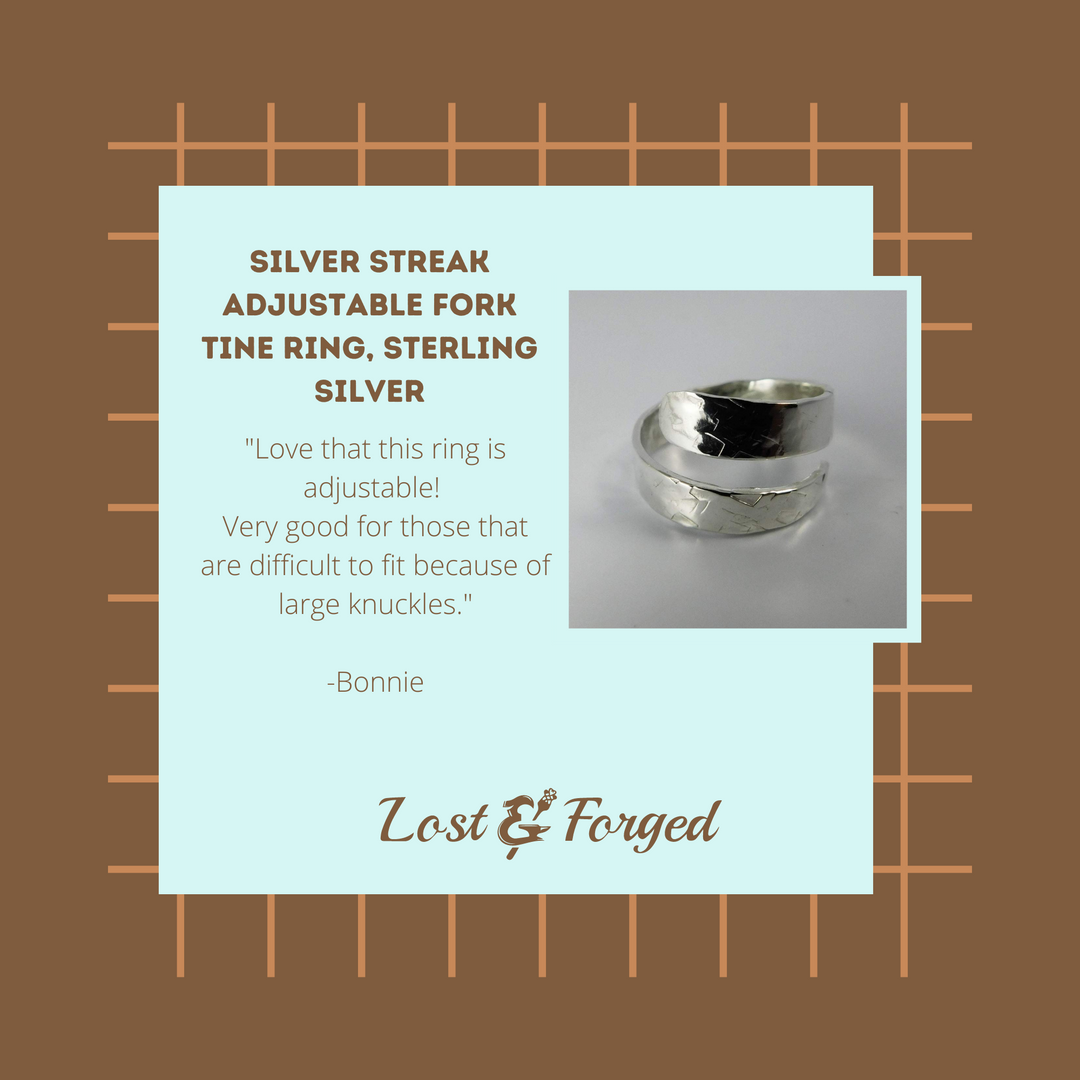 Silver Streak Adjustable Fork Tine Ring, Sterling Silver