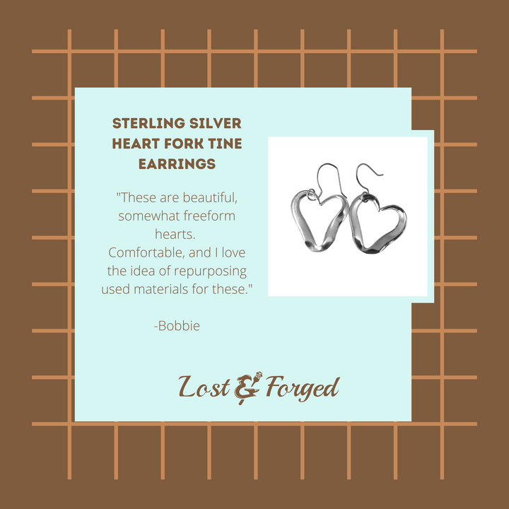 Silver Heart Fork Tine Earrings, 'Dainty Hearts'