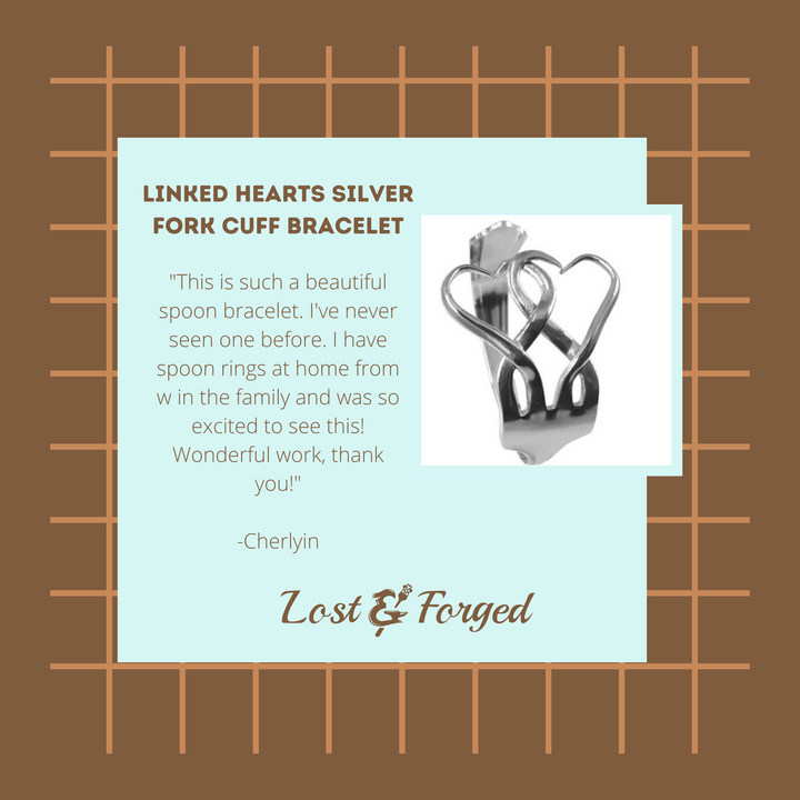 Linked Hearts Silver Fork Cuff Bracelet