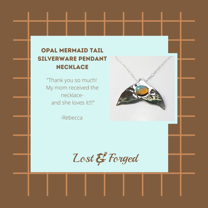 Opal Mermaid Tail Silverware Pendant Necklace