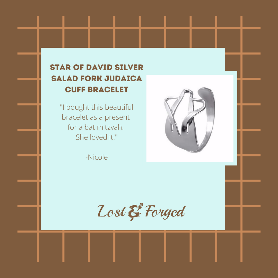 Star of David Silver Salad Fork Judaica Cuff Bracelet
