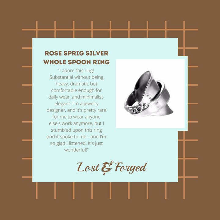 Rose Sprig Silver Whole Spoon Ring