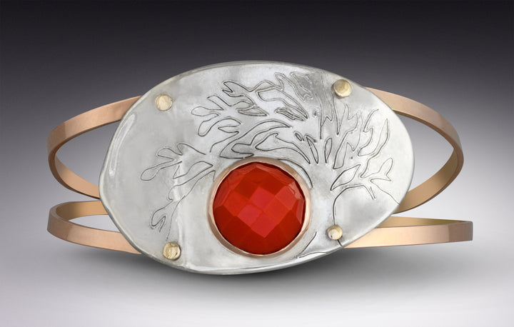 SOLD OUT - Engraved Tree of Life Spoon Bracelet, with Rose Gold and Carnelian
