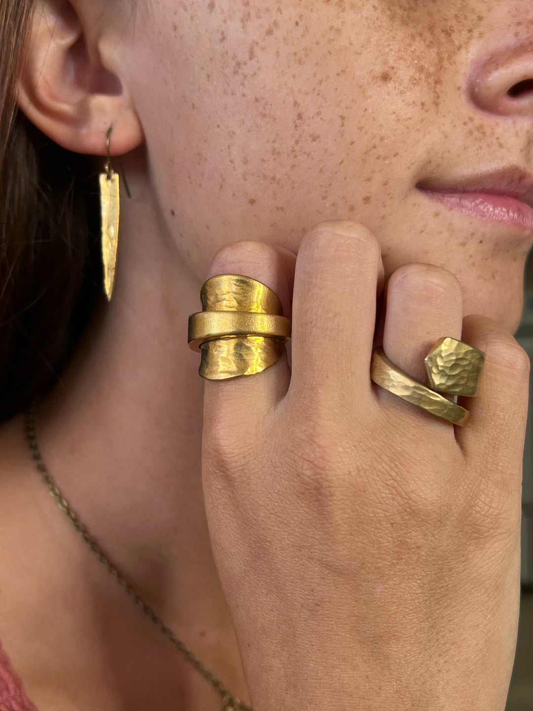 Golden Bronze Spiral Twist Spoon Ring