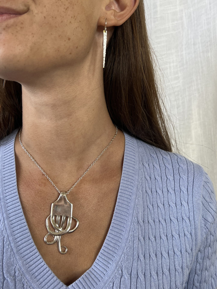 Silver Fire Fork Pendant Necklace