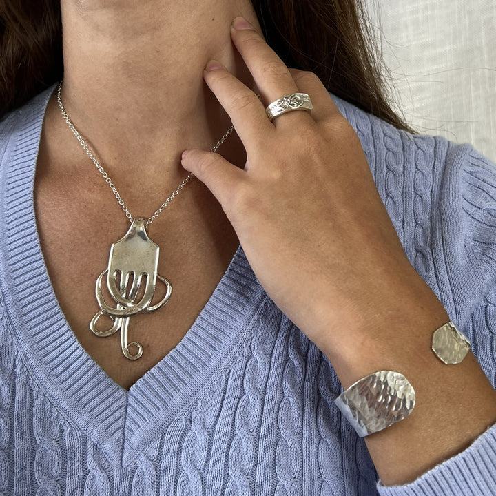 Silver Fire Fork Pendant Necklace