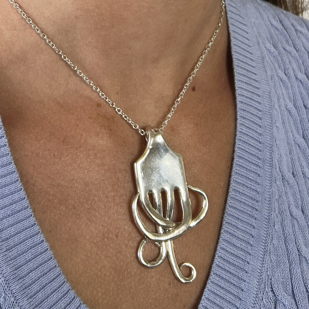 Silver Fire Fork Pendant Necklace