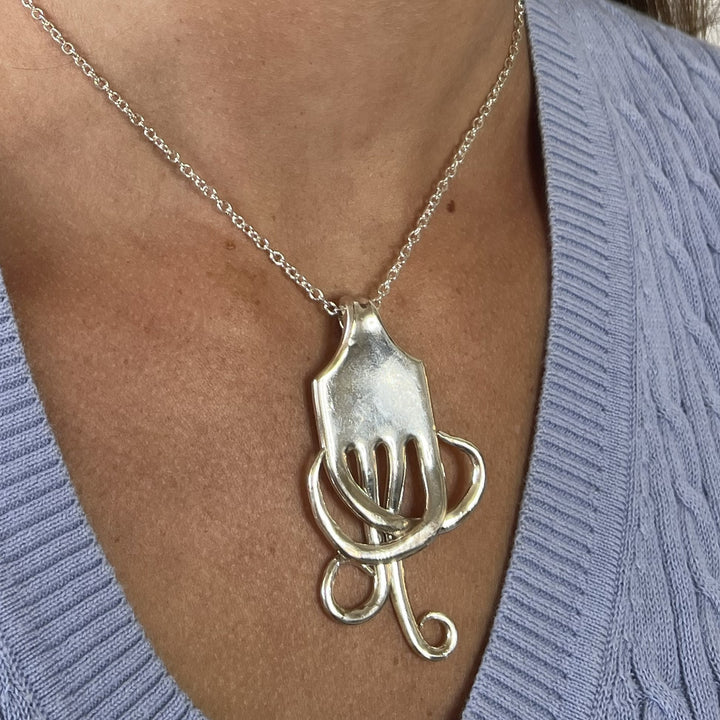 Silver Fire Fork Pendant Necklace