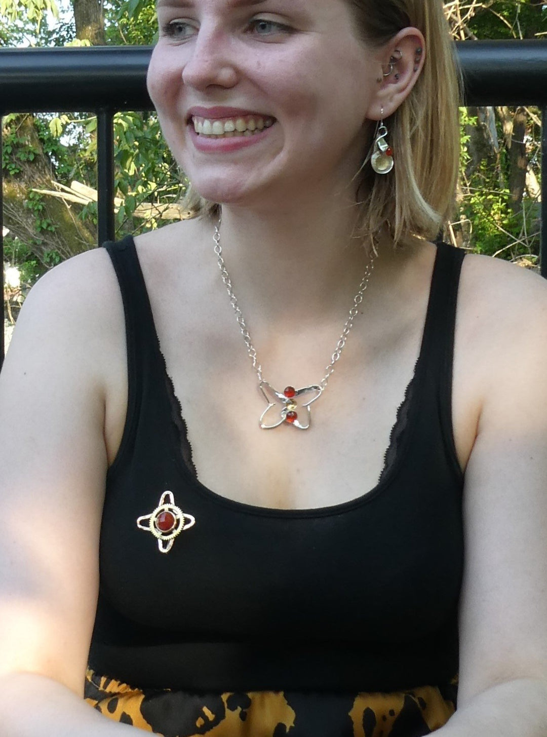 Clock Gear Brooch, Rose Gold & Carnelian