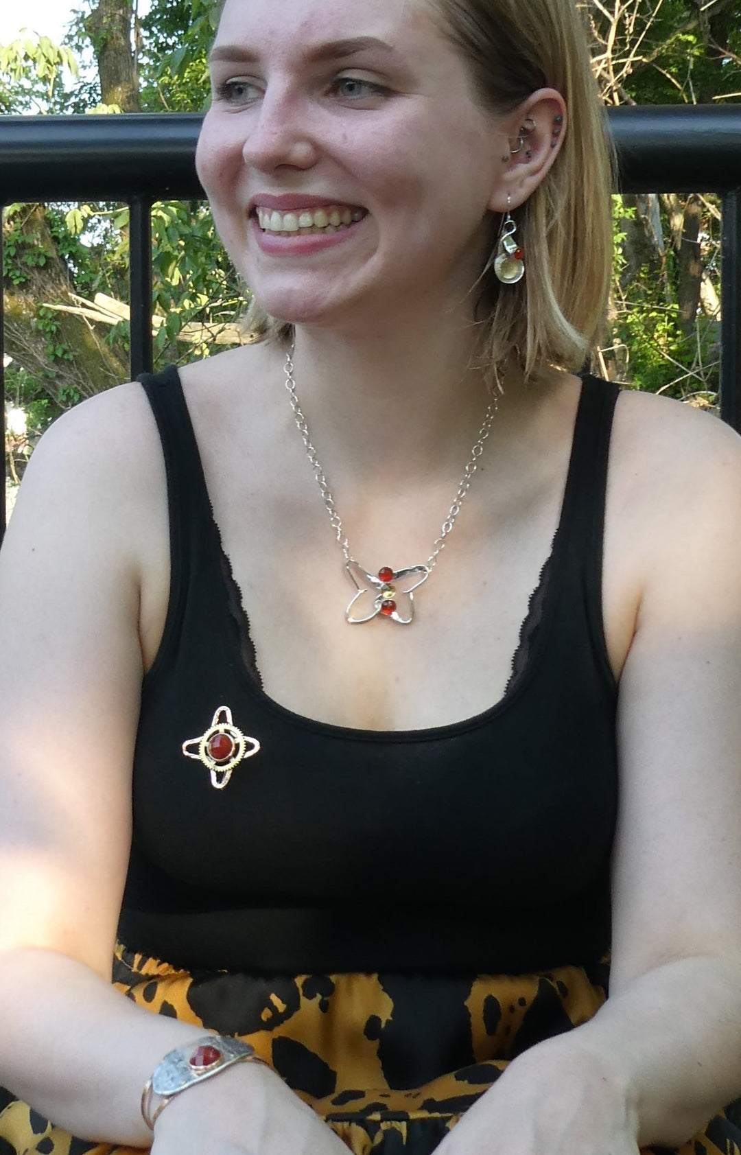 SOLD OUT - Squiggly Spoon Earrings, with Carnelian and Citrine