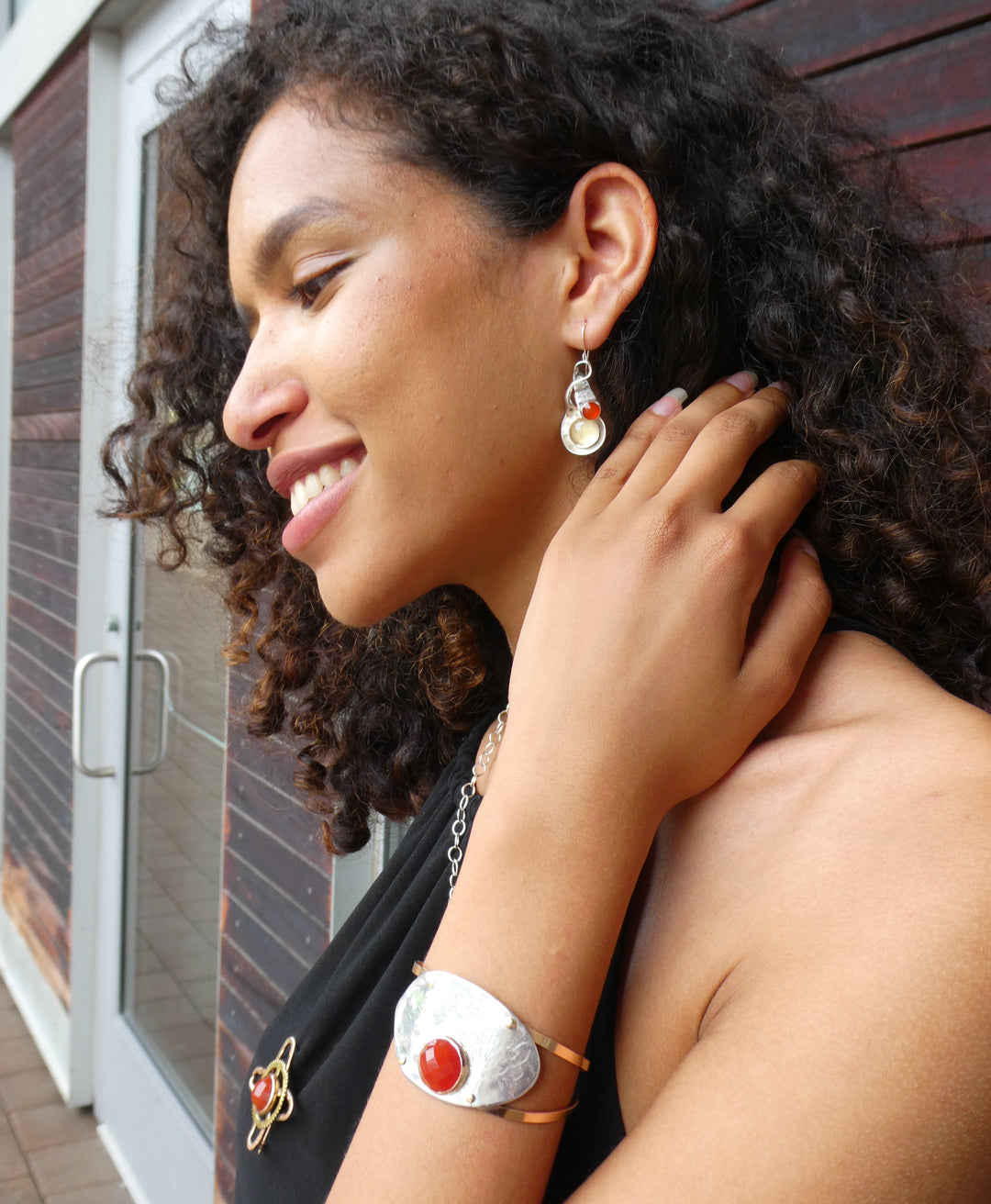 SOLD OUT - Squiggly Spoon Earrings, with Carnelian and Citrine