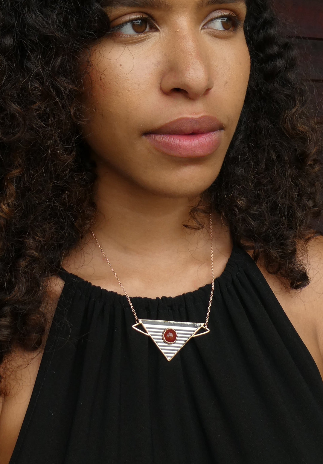 Harley Davidson Motorcycle Fender Trim Necklace, with rose gold and carnelian