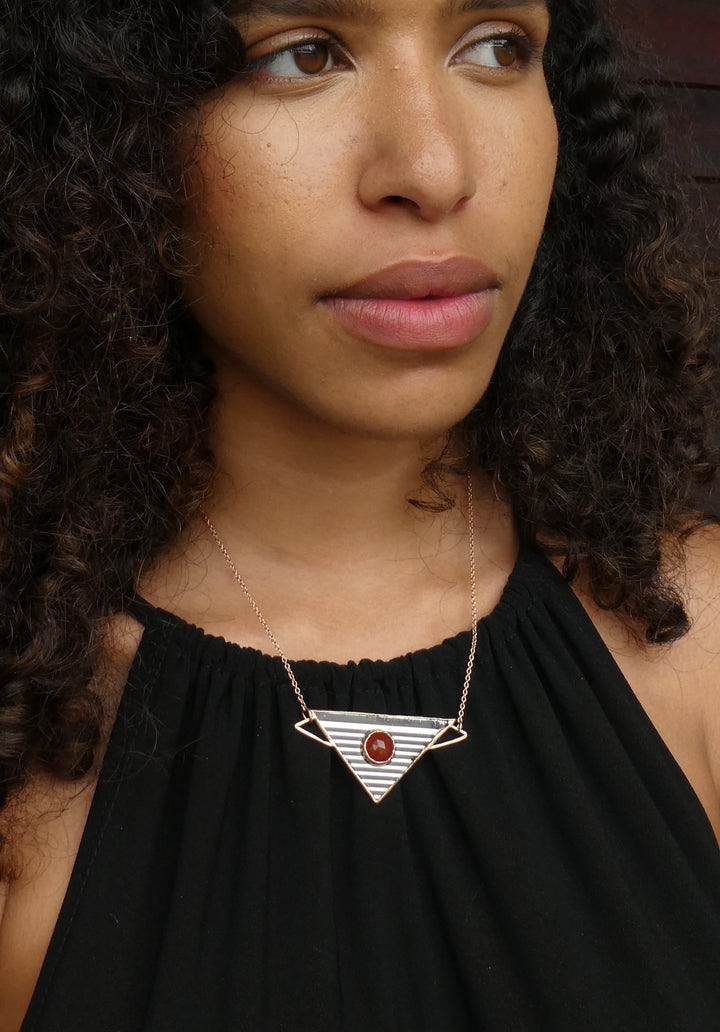 Harley Davidson Motorcycle Fender Trim Necklace, with rose gold and carnelian
