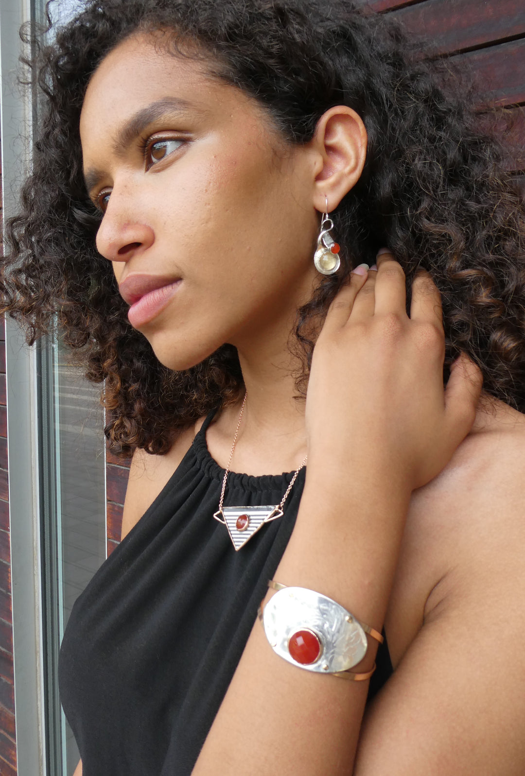 Harley Davidson Motorcycle Fender Trim Necklace, with rose gold and carnelian
