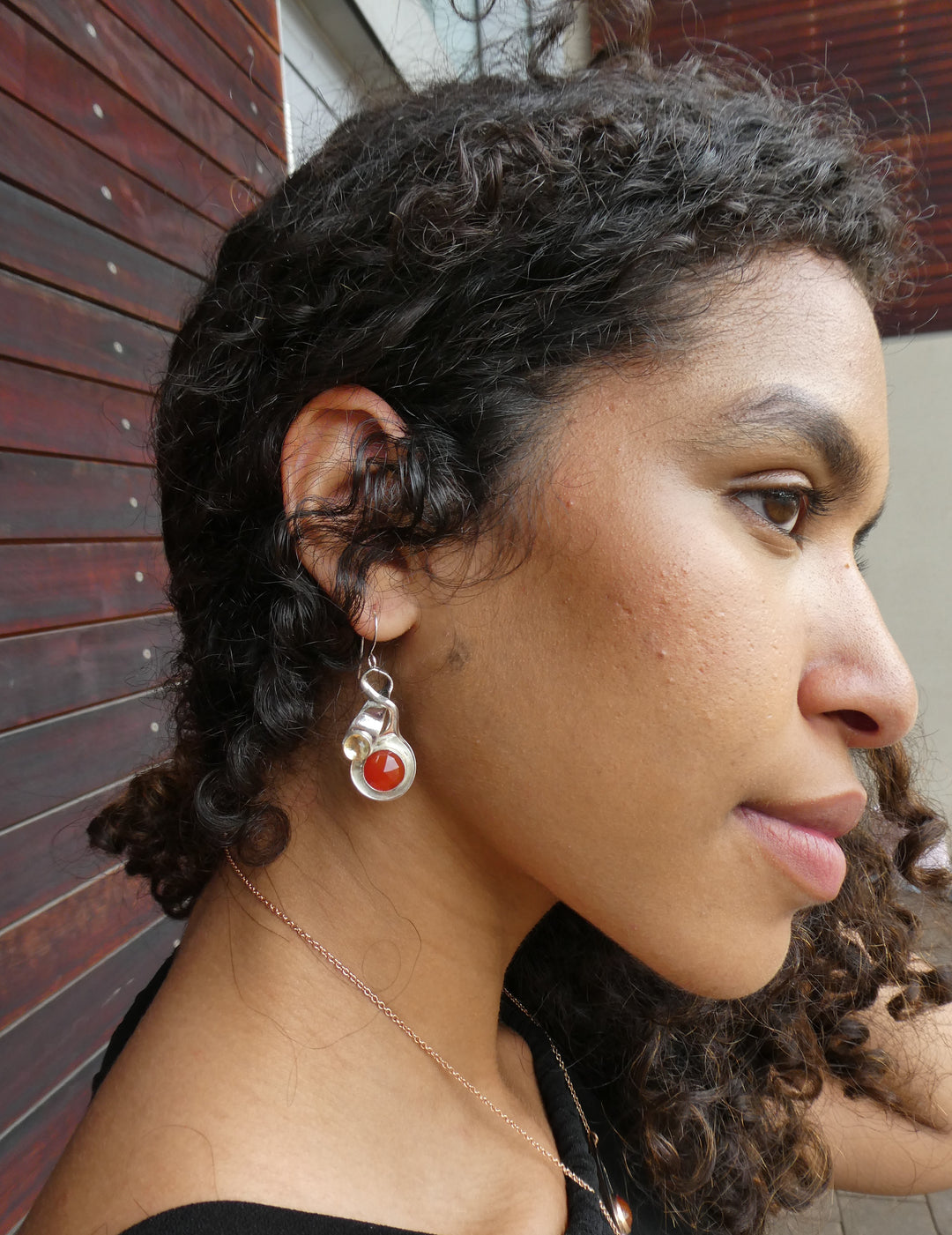 SOLD OUT - Squiggly Spoon Earrings, with Carnelian and Citrine