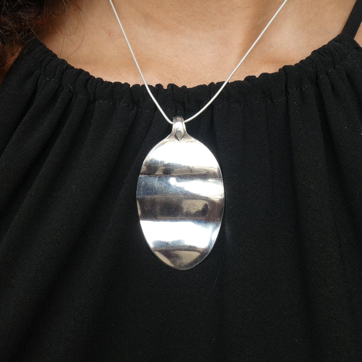 Silver Ripple Spoon Pendant Necklace