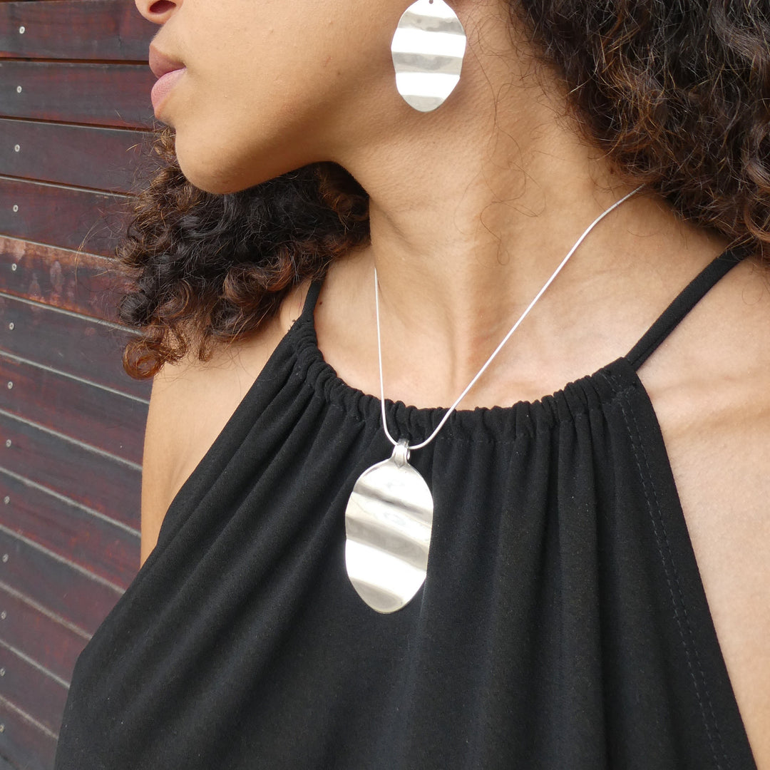 Silver Ripple Spoon Pendant Necklace