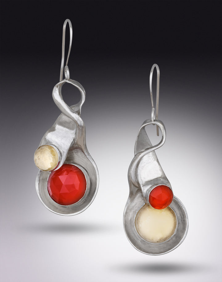 SOLD OUT - Squiggly Spoon Earrings, with Carnelian and Citrine