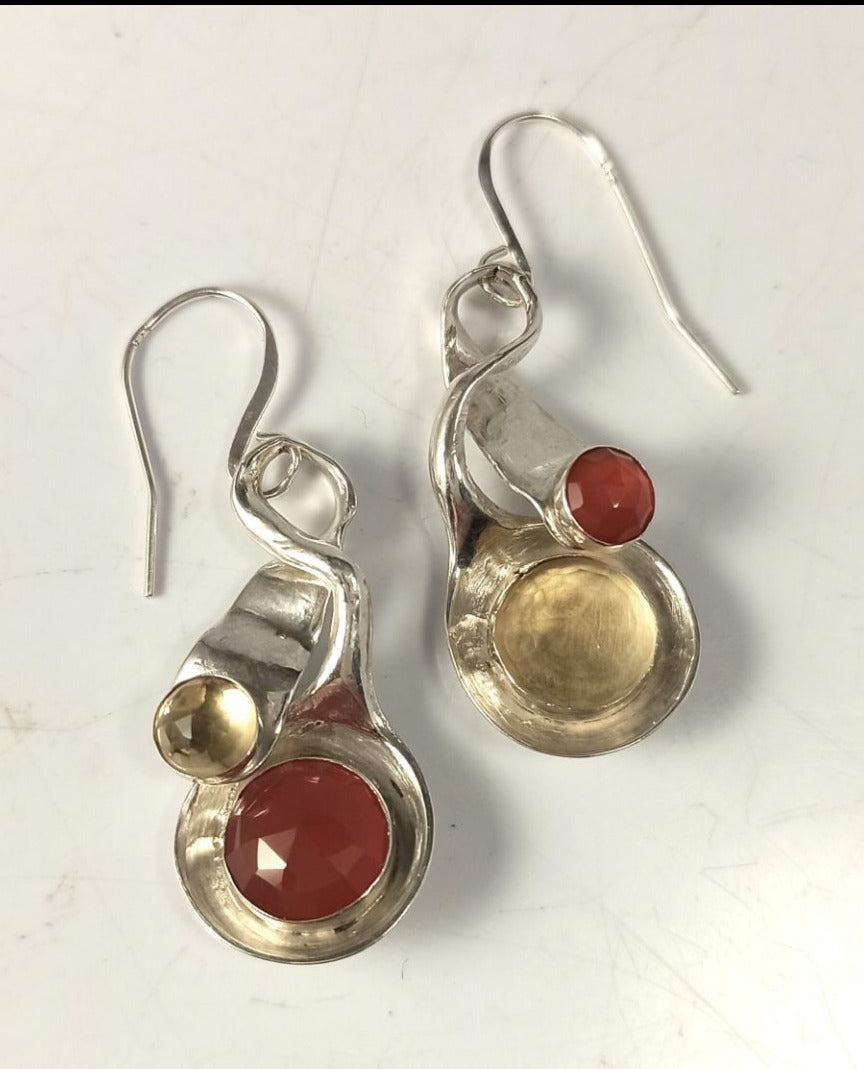 Spoon earrings, silverware jewelry with gemstones