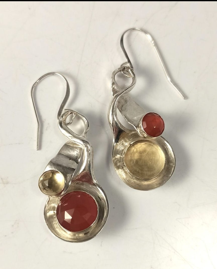 Spoon earrings, silverware jewelry with gemstones