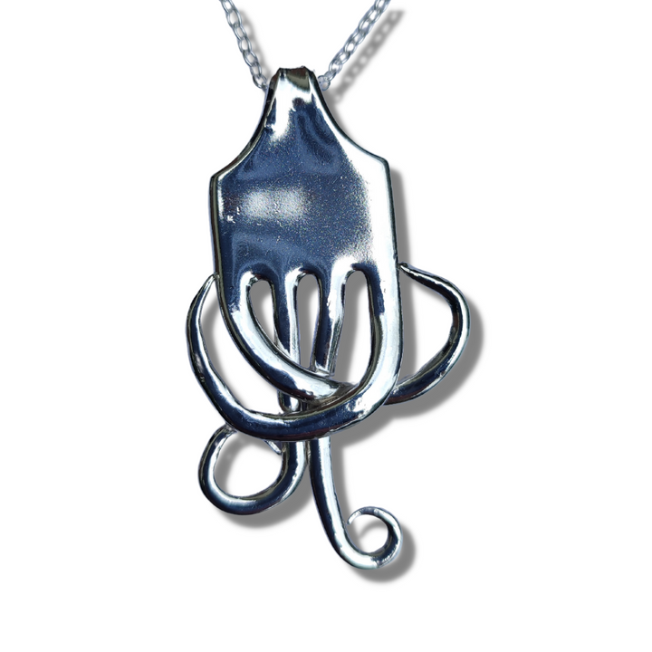 Silver Fire Fork Pendant Necklace