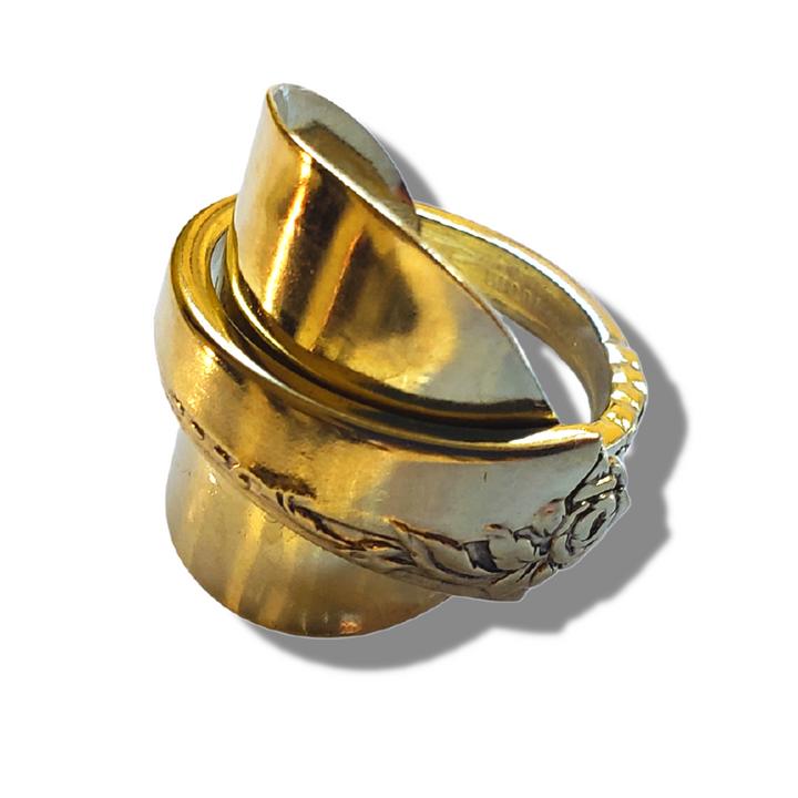 Golden Rose Whole Demitasse Gold Spoon Ring, Sterling Silver