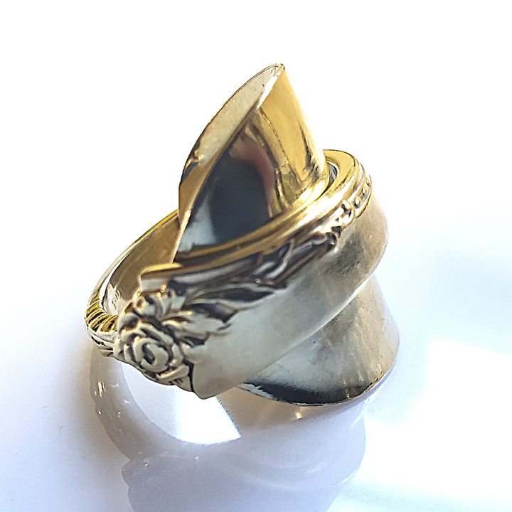 Golden Rose Whole Demitasse Gold Spoon Ring, Sterling Silver