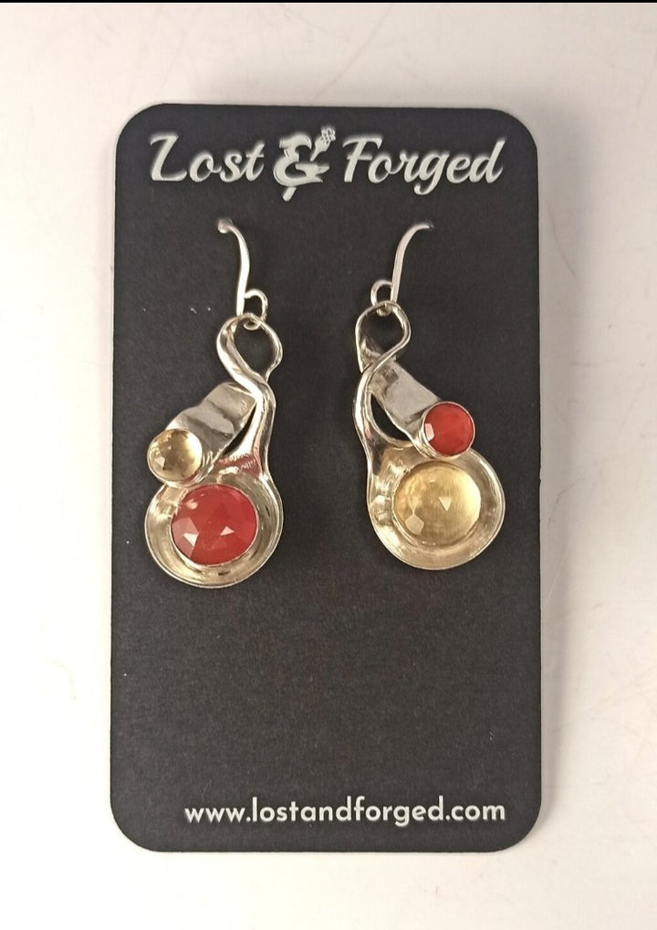 Spoon earrings, silverware jewelry with gemstones