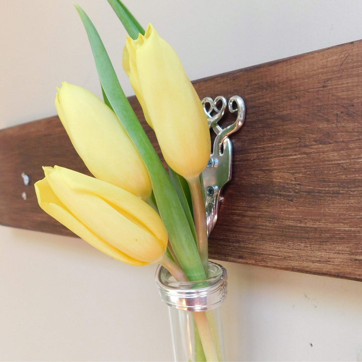 Twisted Fork Silver Bud Vase Wall Sconce, Heart Design