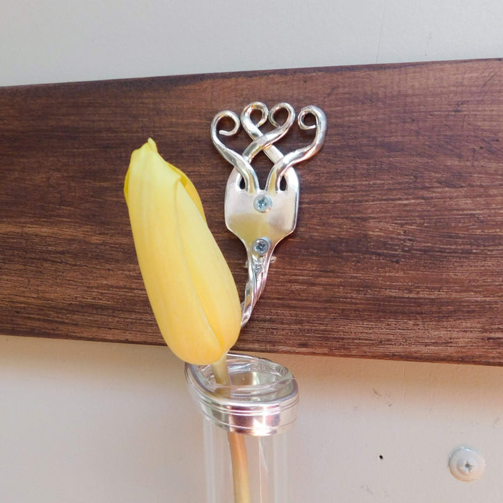 Twisted Fork Silver Bud Vase Wall Sconce, Heart Design