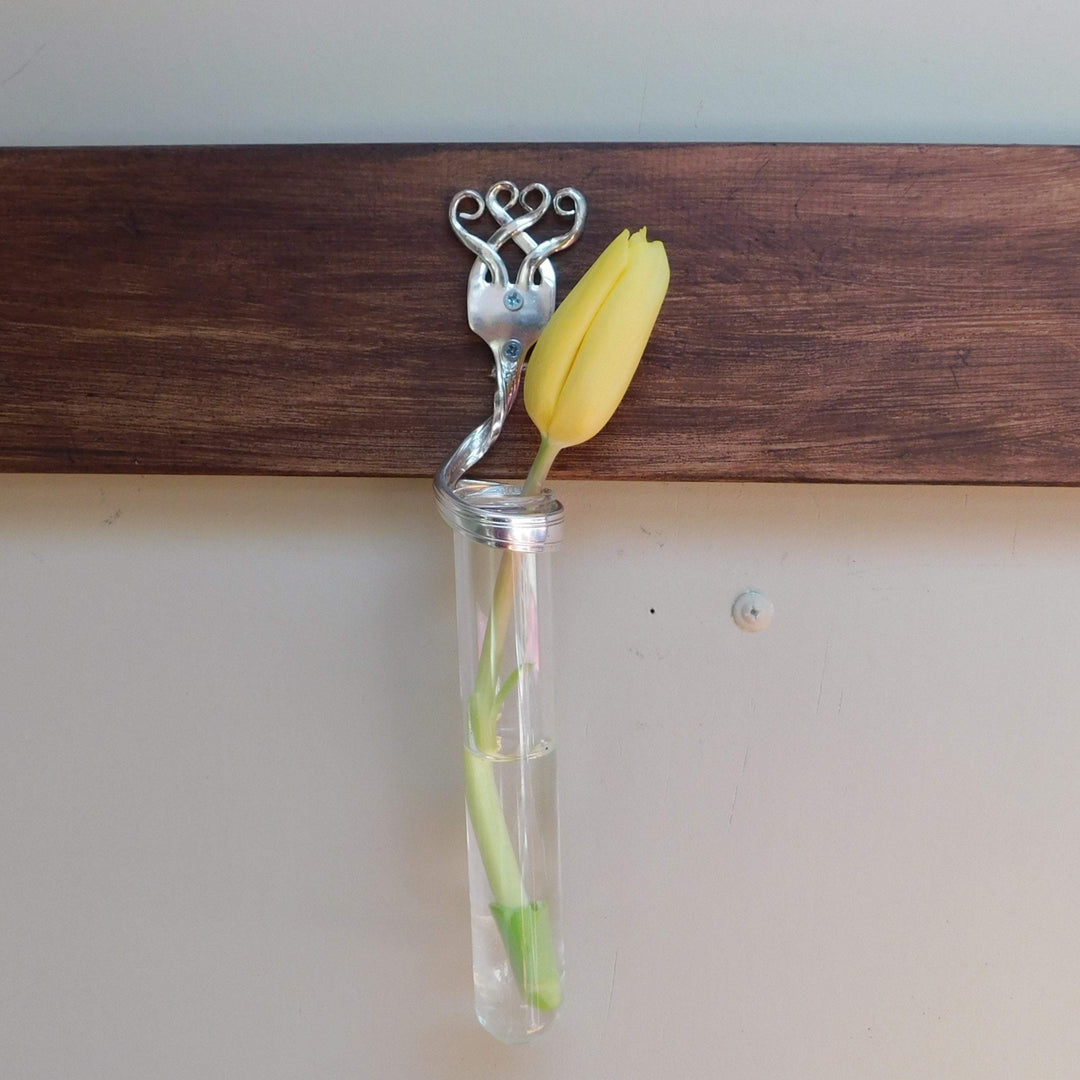 Twisted Fork Silver Bud Vase Wall Sconce, Heart Design