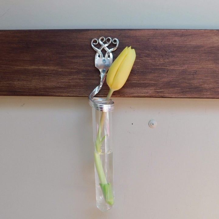Twisted Fork Silver Bud Vase Wall Sconce, Heart Design