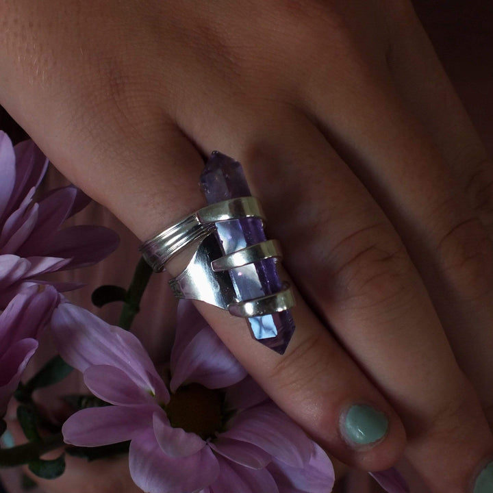 Amethyst Crystal Cocktail Fork Cocktail Ring