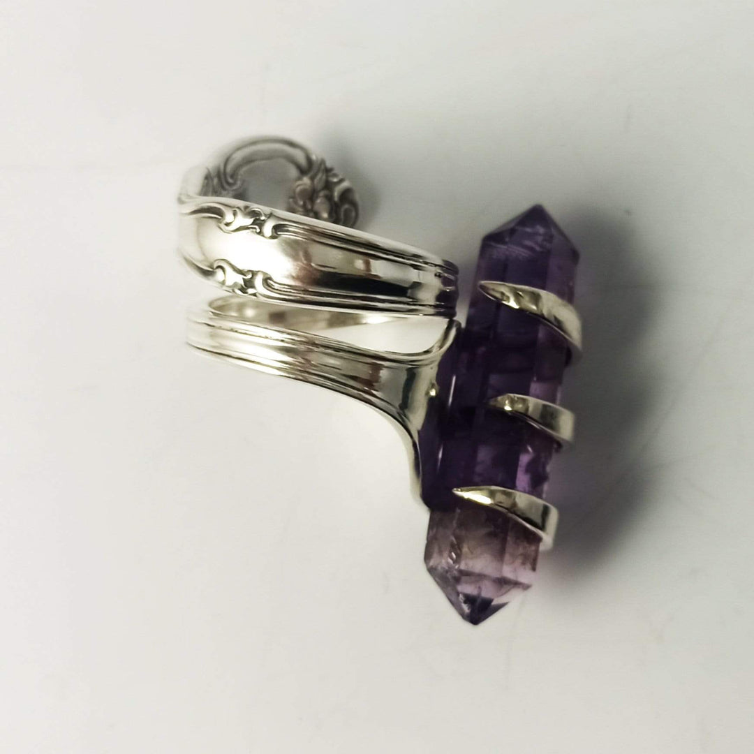 Amethyst Crystal Gold Cocktail Fork Cocktail Ring