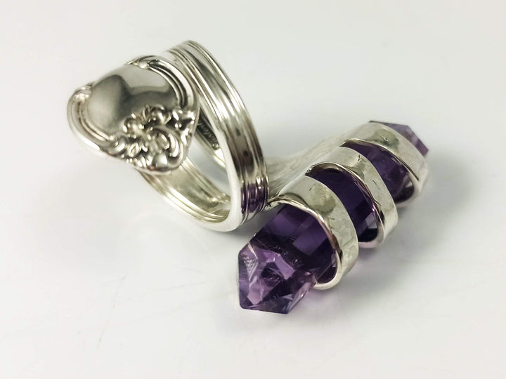 Amethyst Crystal Gold Cocktail Fork Cocktail Ring