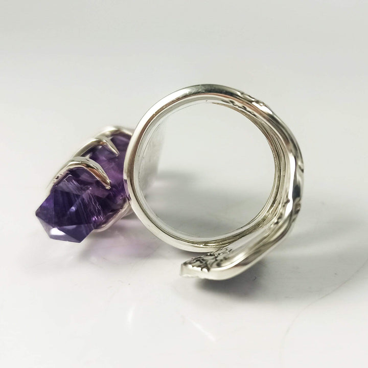 Amethyst Crystal Gold Cocktail Fork Cocktail Ring