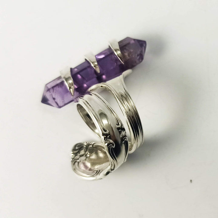 Amethyst Crystal Gold Cocktail Fork Cocktail Ring