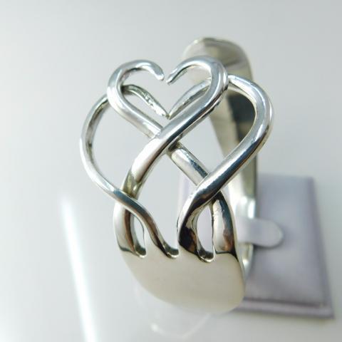 Double Heart Silver Fork Cuff Bracelet