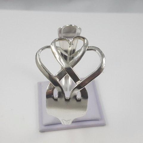 Double Heart Silver Fork Cuff Bracelet