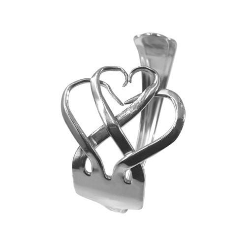 Double Heart Silver Fork Cuff Bracelet