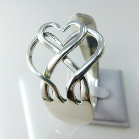 Double Heart Sterling Silver Fork Cuff Bracelet