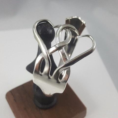 Linked Hearts Silver Fork Cuff Bracelet