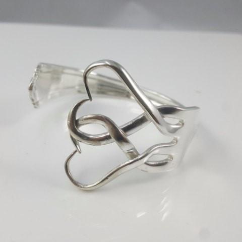 Linked Hearts Silver Fork Cuff Bracelet