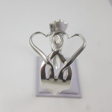 Linked Hearts Silver Fork Cuff Bracelet