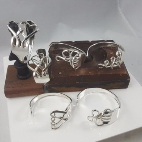 Linked Hearts Silver Fork Cuff Bracelet